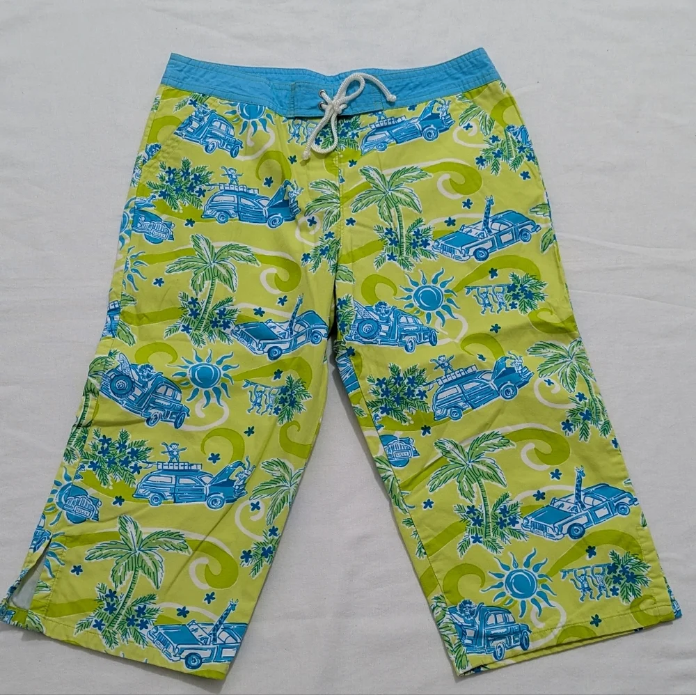 Lilly Pulitzer Cruisin Woody Car Beach Pants with Monkeys Lions & Giraffes
